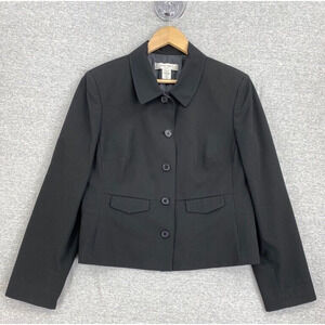Nine West Jacket Womens 14 Black Blazer Button Up Long Sleeve Collar Career